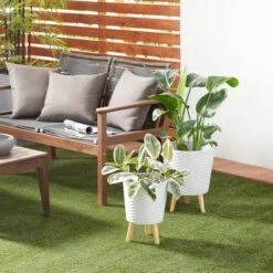 Set Of 2 Grey Polystone Contemporary Planter, 14", 16" -Flowers Michael Store D501367S 5