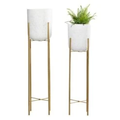 Set Of 2 Gold Metal Contemporary Planter, 39", 46" -Flowers Michael Store D501375S 4