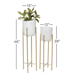 Set Of 2 Gold Metal Contemporary Planter, 39", 46" -Flowers Michael Store D501375S 7