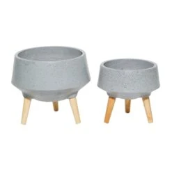 Set Of 2 Grey MgO Contemporary Planter 12", 10" -Flowers Michael Store D501393S 2