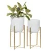 Set Of 2 White Metal Contemporary Planter, 20", 22" -Flowers Michael Store D501403S 1
