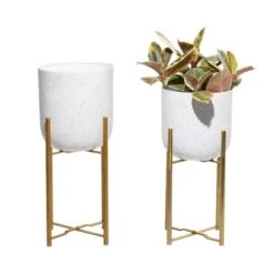 Set Of 2 White Metal Contemporary Planter, 20", 22" -Flowers Michael Store D501403S 3
