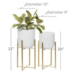 Set Of 2 White Metal Contemporary Planter, 20", 22" -Flowers Michael Store D501403S 6