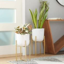 Set Of 2 White Metal Contemporary Planter, 20", 22" -Flowers Michael Store D501403S 7