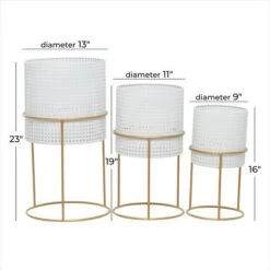 Set Of 3 White Iron Contemporary Planter, 23" X 19" X 16" -Flowers Michael Store D501410S 12