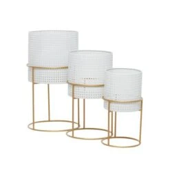 Set Of 3 White Iron Contemporary Planter, 23" X 19" X 16" -Flowers Michael Store D501410S 2