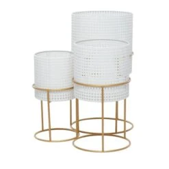 Set Of 3 White Iron Contemporary Planter, 23" X 19" X 16" -Flowers Michael Store D501410S 3