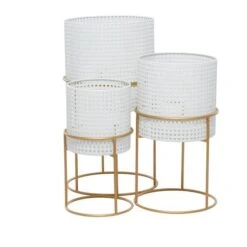 Set Of 3 White Iron Contemporary Planter, 23" X 19" X 16" -Flowers Michael Store D501410S 4