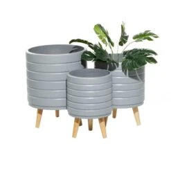 Set Of 3 Grey MgO Contemporary Planter 14", 16", 18"