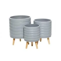 Set Of 3 Grey MgO Contemporary Planter 14", 16", 18" -Flowers Michael Store D501413S 2