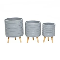 Set Of 3 Grey MgO Contemporary Planter 14", 16", 18" -Flowers Michael Store D501413S 3