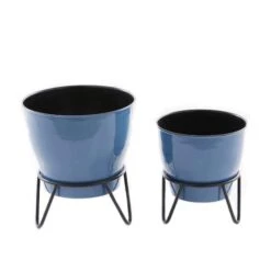 Set Of 2 Blue Iron Modern Planter, 11" X 10" X 10"