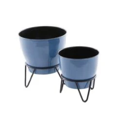 Set Of 2 Blue Iron Modern Planter, 11" X 10" X 10" -Flowers Michael Store D501414S 2