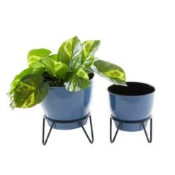 Set Of 2 Blue Iron Modern Planter, 11" X 10" X 10" -Flowers Michael Store D501414S 3