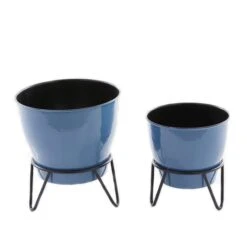 Set Of 2 Blue Iron Modern Planter, 11" X 10" X 10" -Flowers Michael Store D501414S 6