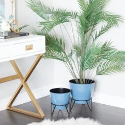 Set Of 2 Blue Iron Modern Planter, 11" X 10" X 10" -Flowers Michael Store D501414S 8