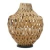 Brown Plastic Rattan Handmade Woven Vase With Black Metal Base 14" X 14" X 17" -Flowers Michael Store D502653S 1
