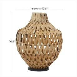 Brown Plastic Rattan Handmade Woven Vase With Black Metal Base 14" X 14" X 17" -Flowers Michael Store D502653S 4