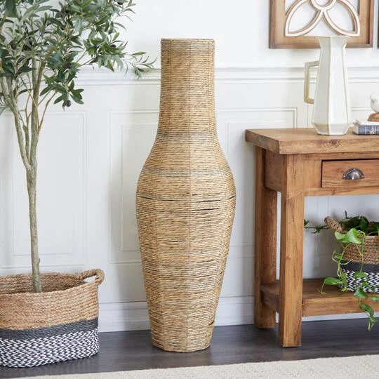 Brown Faux Seagrass Handmade Tall Woven Floor Vase 14" X 14" X 44" 8 Brown Faux Seagrass Handmade Tall Woven Floor Vase 14" X 14" X 44" - Image 6