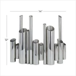 CosmoLiving By Cosmopolitan Silver Stainless Steel Contemporary Vase, 12" X 14" X 4" -Flowers Michael Store D502665S 6