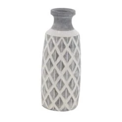 Coastal Gray And White Ceramic Jar Vase With Criss Cross Pattern, 16" X 6" X 6" -Flowers Michael Store D502666S 2