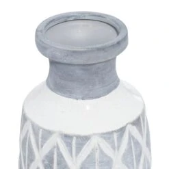 Coastal Gray And White Ceramic Jar Vase With Criss Cross Pattern, 16" X 6" X 6" -Flowers Michael Store D502666S 3