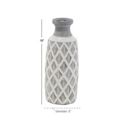 Coastal Gray And White Ceramic Jar Vase With Criss Cross Pattern, 16" X 6" X 6" -Flowers Michael Store D502666S 5
