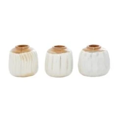 Set Of 3 White Teak Wood Coastal Style Vase 6", 7" 13 Set Of 3 White Teak Wood Coastal Style Vase 6", 7" -Flowers Michael Store D502667S 2