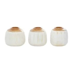 Set Of 3 White Teak Wood Coastal Style Vase 6", 7" 14 Set Of 3 White Teak Wood Coastal Style Vase 6", 7" -Flowers Michael Store D502667S 3