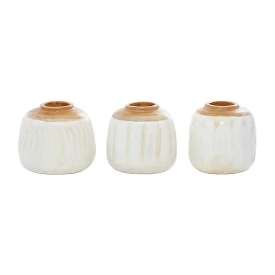 Set Of 3 White Teak Wood Coastal Style Vase 6", 7" 6 Set Of 3 White Teak Wood Coastal Style Vase 6", 7" - Image 4