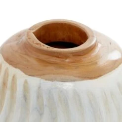 Set Of 3 White Teak Wood Coastal Style Vase 6", 7" 15 Set Of 3 White Teak Wood Coastal Style Vase 6", 7" -Flowers Michael Store D502667S 4