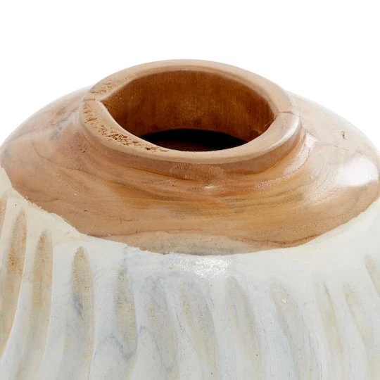 Set Of 3 White Teak Wood Coastal Style Vase 6", 7" 7 Set Of 3 White Teak Wood Coastal Style Vase 6", 7" - Image 5