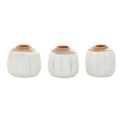 Set Of 3 White Teak Wood Coastal Style Vase 6", 7" 17 Set Of 3 White Teak Wood Coastal Style Vase 6", 7" -Flowers Michael Store D502667S 6