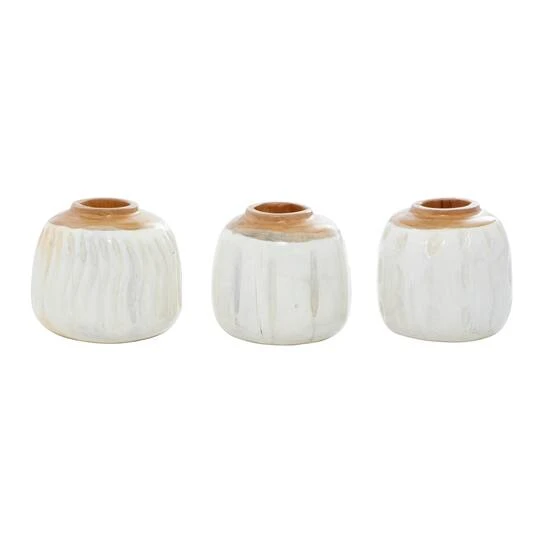 Set Of 3 White Teak Wood Coastal Style Vase 6", 7" 9 Set Of 3 White Teak Wood Coastal Style Vase 6", 7" - Image 7