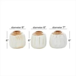 Set Of 3 White Teak Wood Coastal Style Vase 6", 7" 18 Set Of 3 White Teak Wood Coastal Style Vase 6", 7" -Flowers Michael Store D502667S 7