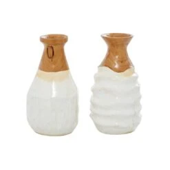 Set Of 2 White Teak Wood Coastal Style Vase 6", 10" -Flowers Michael Store D502668S 5