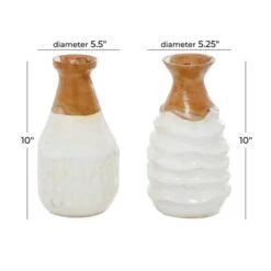 Set Of 2 White Teak Wood Coastal Style Vase 6", 10" -Flowers Michael Store D502668S 6