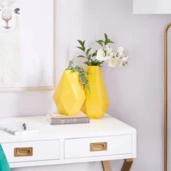 CosmoLiving By Cosmopolitan Yellow Iron Contemporary Vase, 12" X 10" -Flowers Michael Store D507795S 8