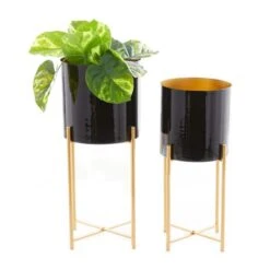 CosmoLiving By Cosmopolitan Set Of 2 Black Iron Contemporary Planter, 24" X 10" X 10" -Flowers Michael Store D508344S 4