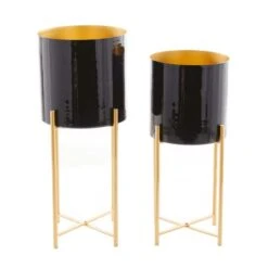 CosmoLiving By Cosmopolitan Set Of 2 Black Iron Contemporary Planter, 24" X 10" X 10" -Flowers Michael Store D508344S 7