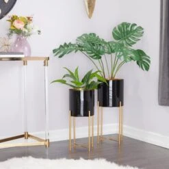 CosmoLiving By Cosmopolitan Set Of 2 Black Iron Contemporary Planter, 24" X 10" X 10" -Flowers Michael Store D508344S 9