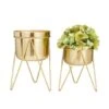 Set Of 2 Gold Iron Modern Planter, 10" X 7" X 7"