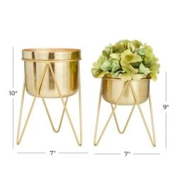 Set Of 2 Gold Iron Modern Planter, 10" X 7" X 7" -Flowers Michael Store D508348S 6