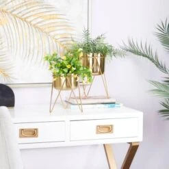 Set Of 2 Gold Iron Modern Planter, 10" X 7" X 7" -Flowers Michael Store D508348S 7