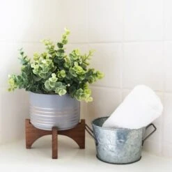 Flora Bunda® 11.5" Gray Eucalyptus In Ceramic Pot On Wood Stand -Flowers Michael Store D511315S 3