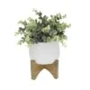 Flora Bunda® 4.7" Eucalyptus In Matte White Mayan Ceramic Pot On Wood Stand 2 Flora Bunda® 4.7" Eucalyptus In Matte White Mayan Ceramic Pot On Wood Stand -Flowers Michael Store D511317S 1