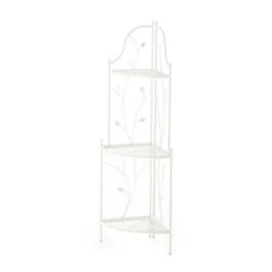Glitzhome® 3-Tiered Metal Corner Shelf Planter Stand White