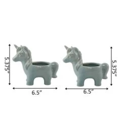 Flora Bunda Teal Ceramic Unicorn Pot Set -Flowers Michael Store D599996S 2