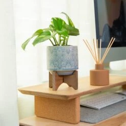 Flora Bunda 4.25" Glass Blue Star Ceramic Planter On Stand -Flowers Michael Store D599998S 3