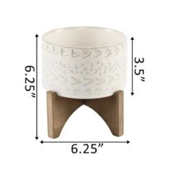 Flora Bunda® 5" Caveman Ceramic Planter On Wood Stand -Flowers Michael Store D600002S 2